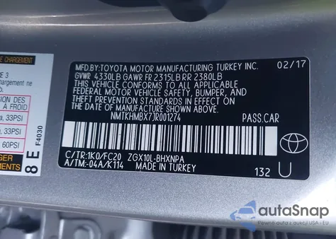 2018 Toyota C-Hr Xle z USA, uszkodzony, nr VIN NMTKHMBX7JR001274